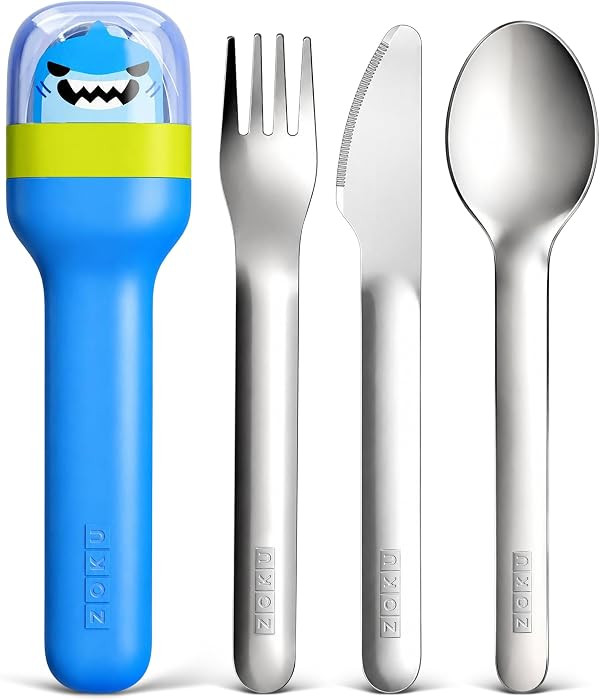 ZOKU Kids Pocket Utensil Set, Shark - Stainless Steel Fork, Knife, and Spoon in Case - Portable D... | Amazon (US)