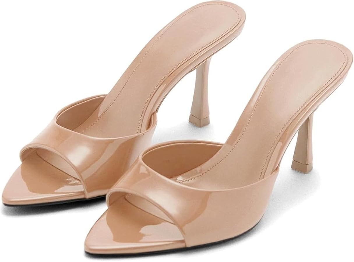 Wnshonzy Heeled Sandals For Women Pointed Open Toe High Heels Stiletto Pumps Mule Slip on Sexy Tr... | Amazon (US)
