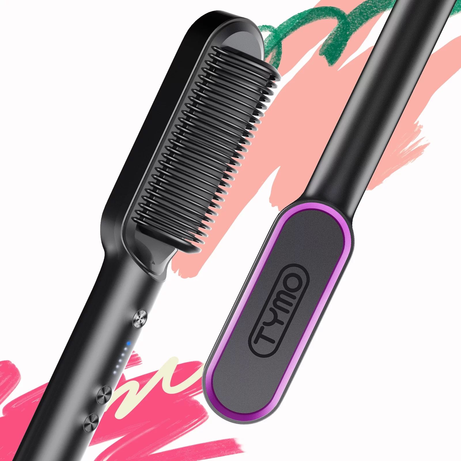 TYMO RING Hair Straightener Brush Black – Hair Straightening Iron with Built-in Comb, 20s Fast ... | Walmart (US)