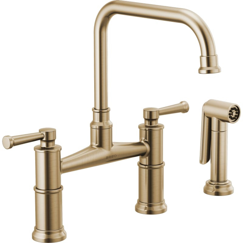 Brizo 62525LF Artesso Bridge Kitchen Faucet with Side Spray - Limited Lifetime Warranty Luxe Gold Fa | Build.com, Inc.
