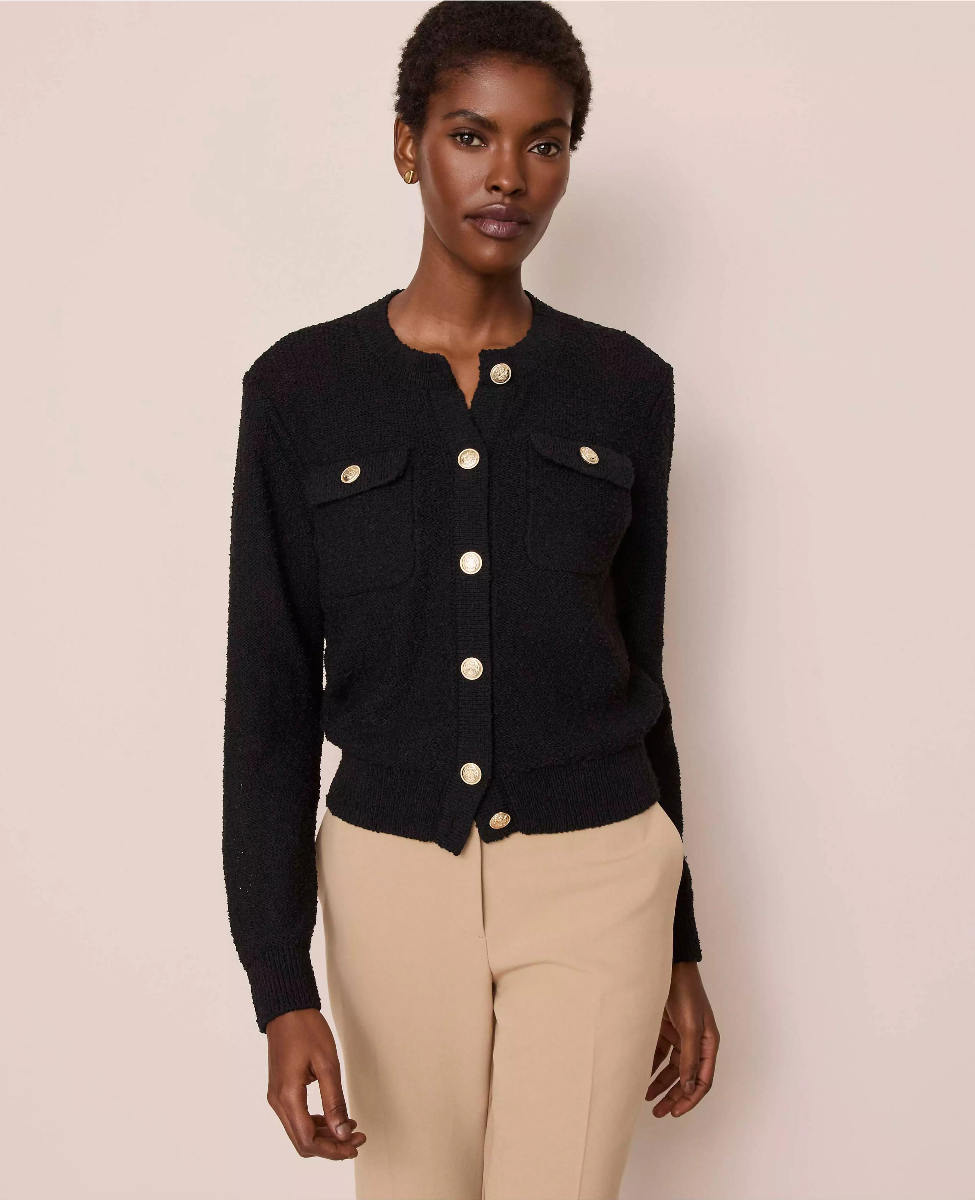 Bouclé Crew Neck Cardigan | Ann Taylor