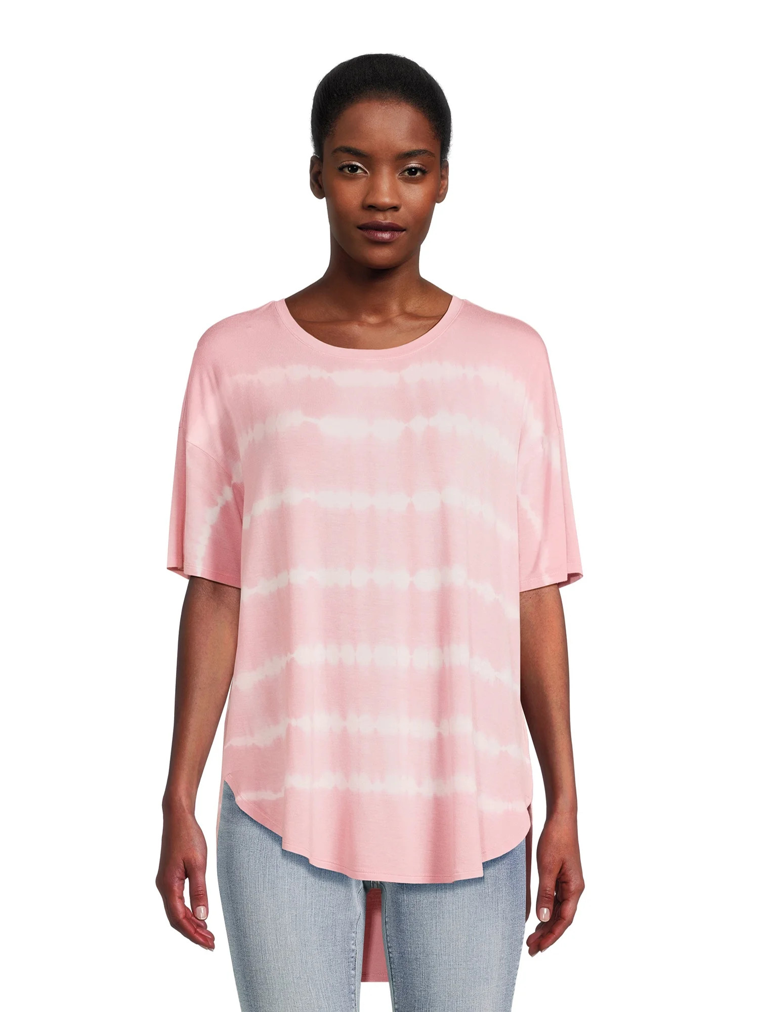 Time and Tru Women's Crewneck Tunic Tee with Short Sleeves, Sizes S-3XL - Walmart.com | Walmart (US)