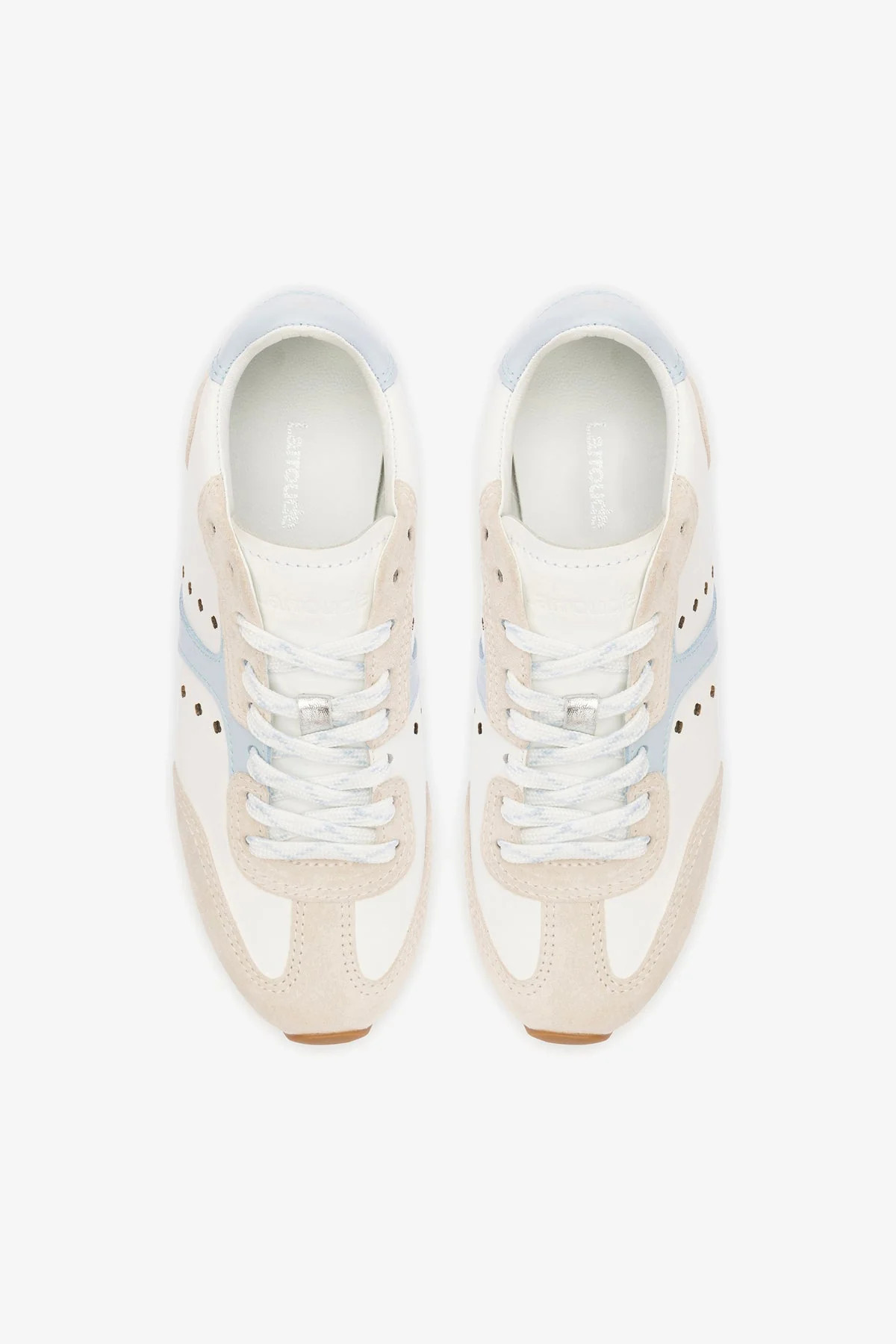 Stella Sneaker In Grey Suede, White Leather and Silver Metallic Leather | Larroude