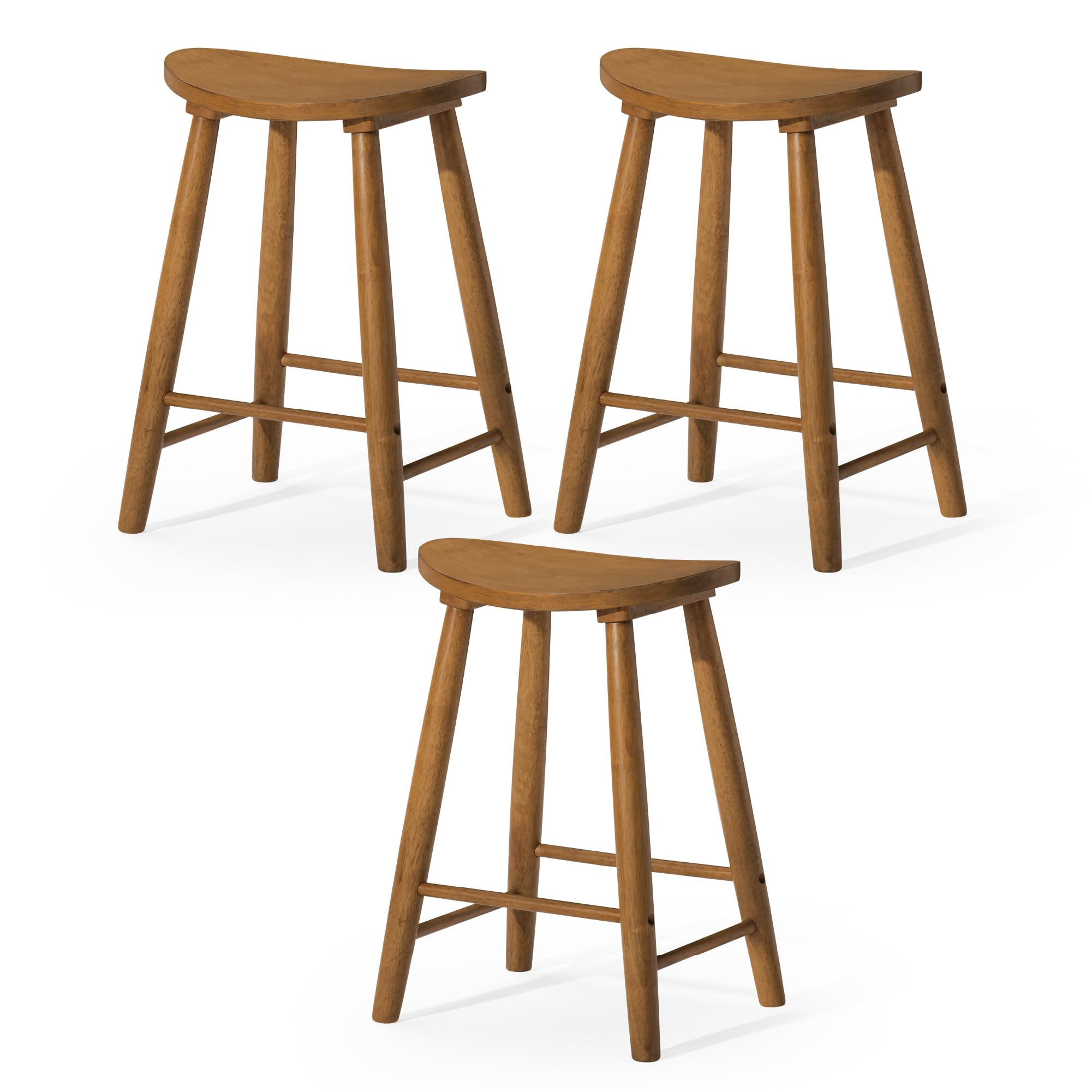 Maven Lane Luna Counter Stool Set of 3 – 26 Inch Round Stools with Footrest – Light Brown Sol... | Amazon (US)
