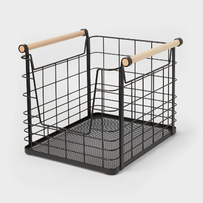 Wire Open Front Basket Black with Natural Wood Handles - Brightroom™ | Target