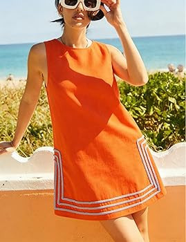 Lentta Womens Summer Boho A-Line Mini Dress Casual Color Block Crewneck Sleeveless Sundress Beach... | Amazon (US)