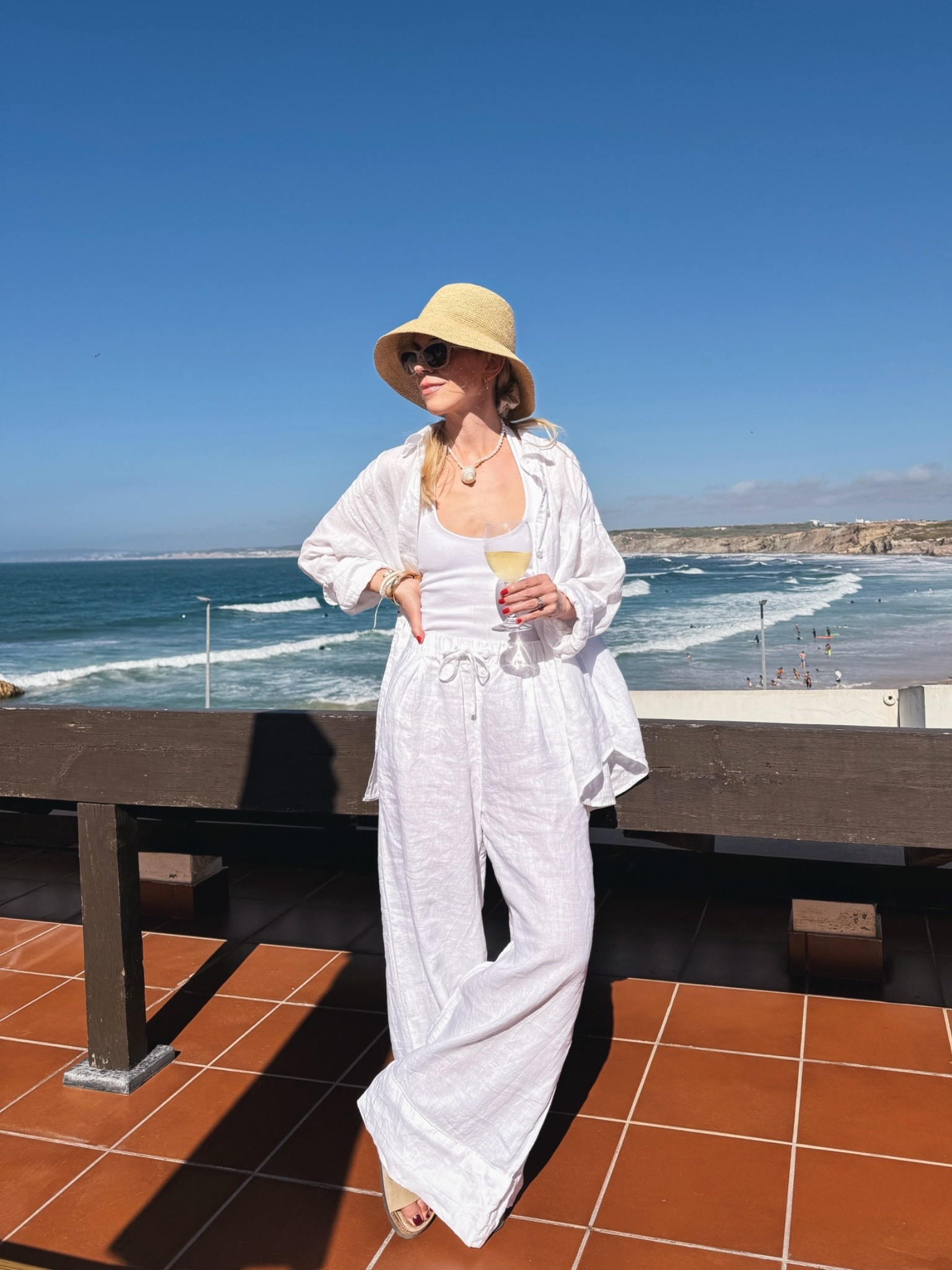 Summer vacation, beach vacation, European summer, all white summer outfit with wide leg linen pants, @Janessa Leone straw bucket hat

#LTKTravel #LTKSeasonal #LTKSaleAlert