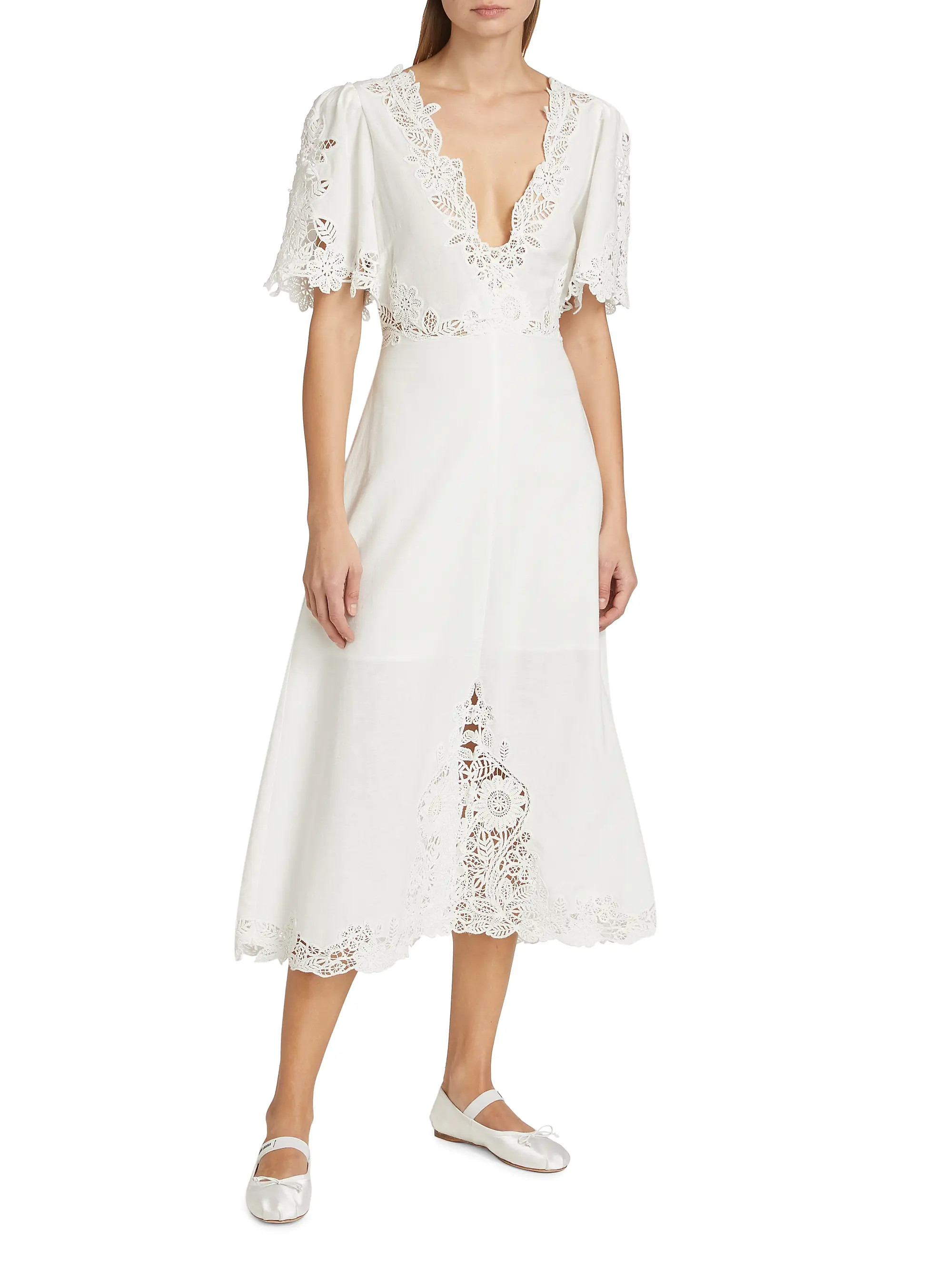 Marcella Lace V-Neck Midi-Dress | Saks Fifth Avenue