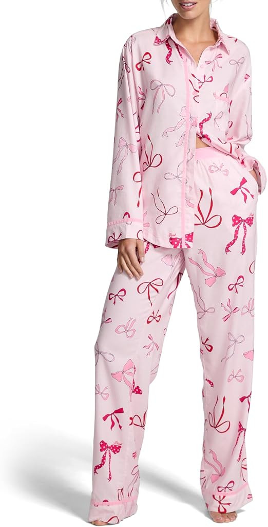 Victoria's Secret Women's PINK Flannel Pajama Set, Long Sleeve Button Down Shirt & Pants, Sleepwe... | Amazon (US)