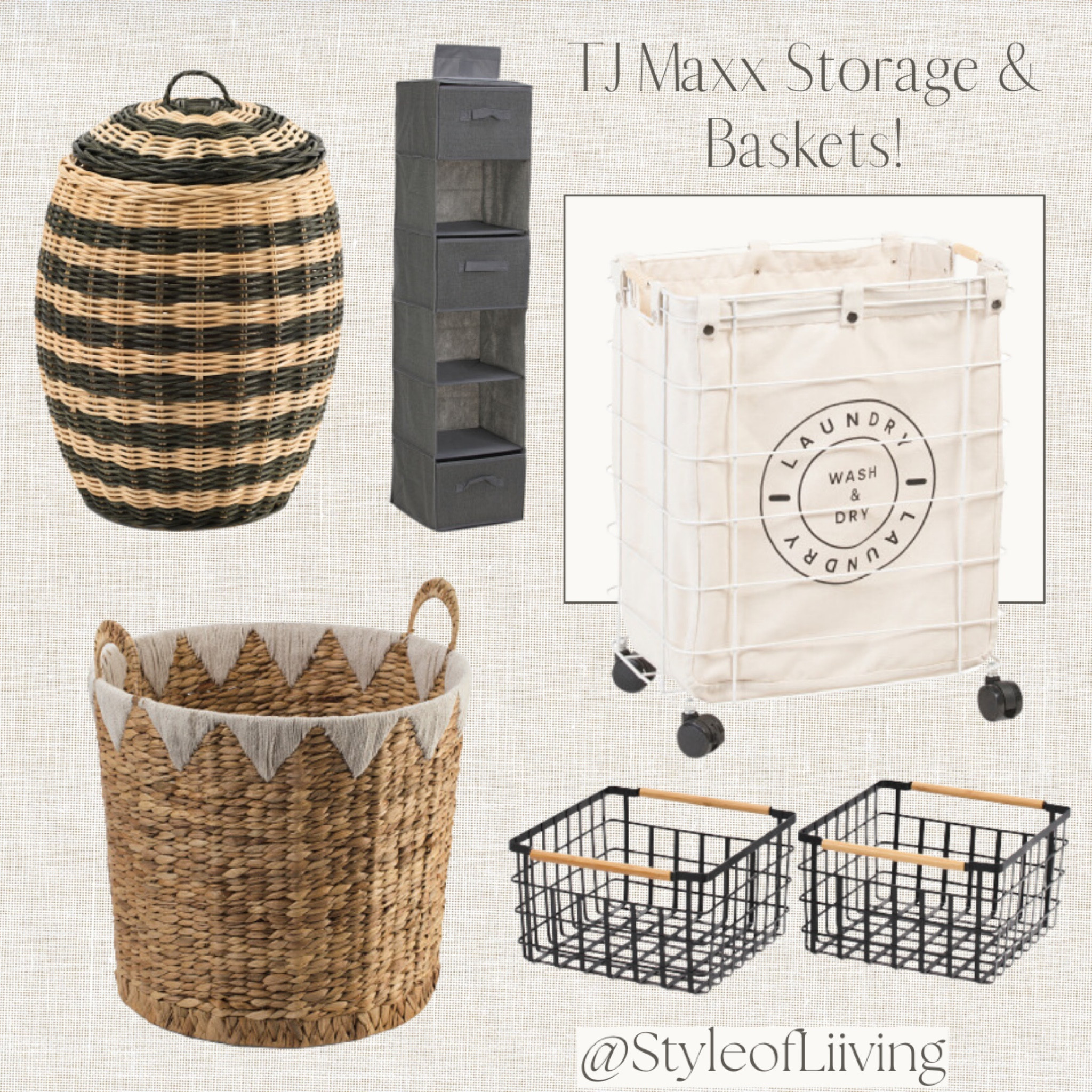TJ Maxx home storage, baskets, organization items! Laundry hampers, hanging closet shelves.

#LTKFindsUnder100 #LTKHome #LTKFamily