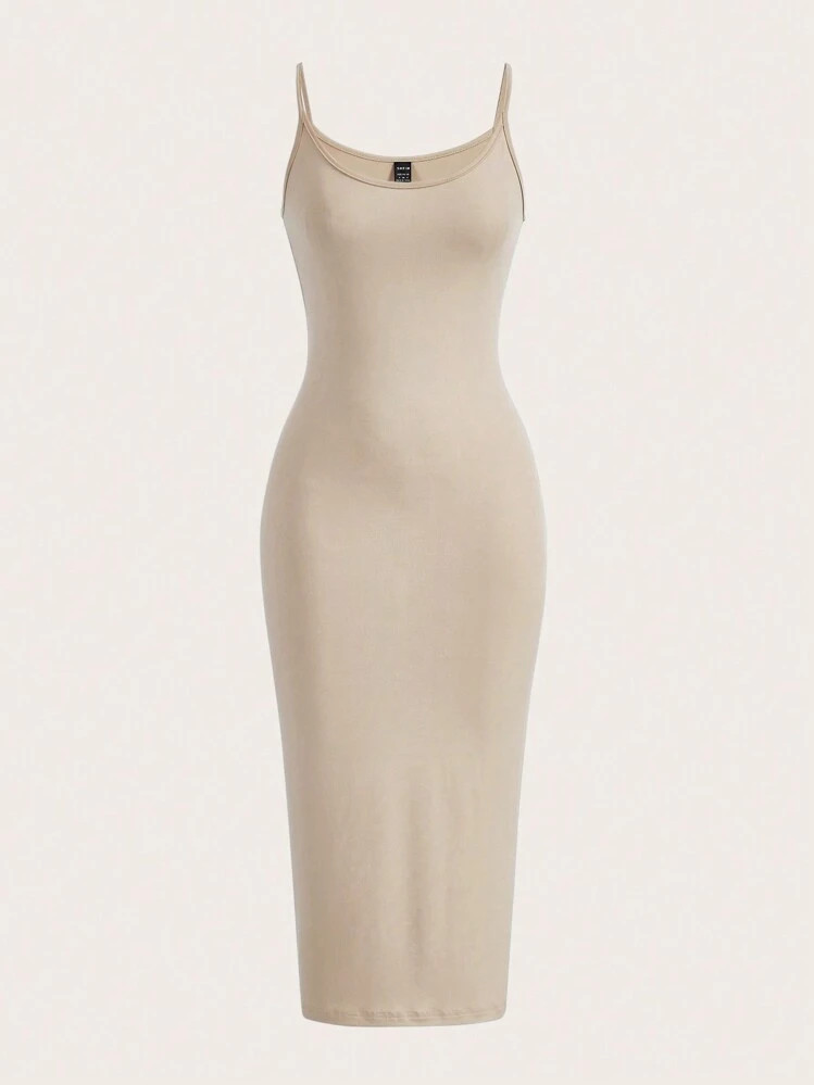 SHEIN BASICS Solid Color Spaghetti Strap Bodycon Casual Dinner Dating Dress | SHEIN