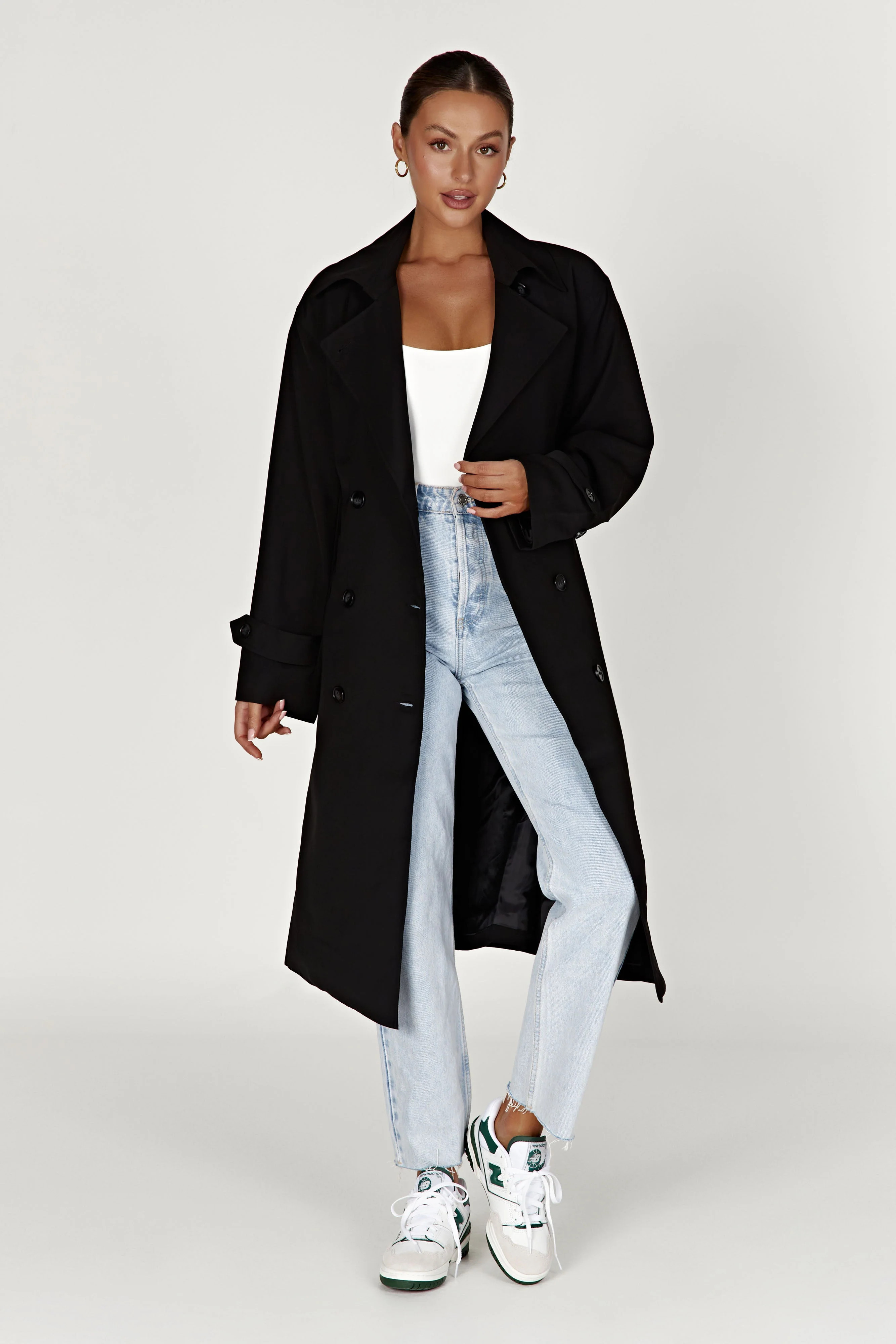 Keily Super Oversized Trench Coat - Black | MESHKI US