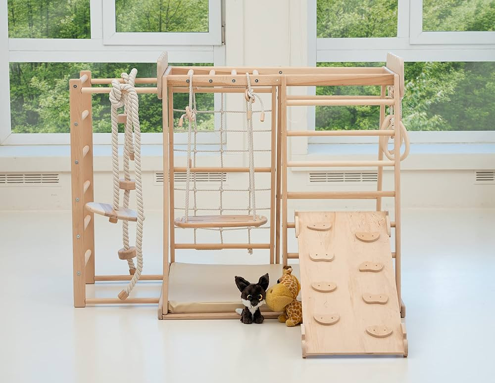 WoodandHearts Climbing Gym for Toddlers Scandinavian Play Complex: Swedish Ladder, Baby Swing, Wo... | Amazon (US)
