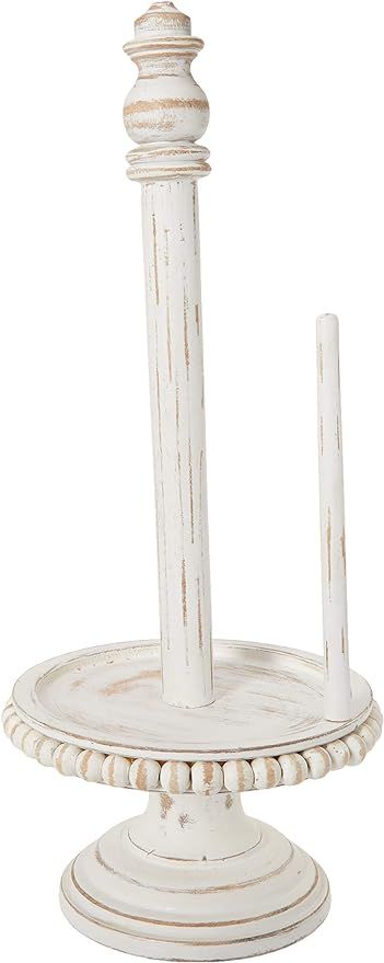 Mud Pie 47100002 Farmhouse Washed Beaded Wood Pedestal Paper Towel Holder, 16" x 6" Dia, White, G... | Amazon (US)