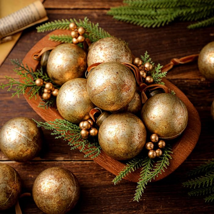 Sosation 12 Pcs Brass Gold Textured Christmas Ball Ornaments 2.36'' Rusty Neutral Vintage Christm... | Amazon (US)