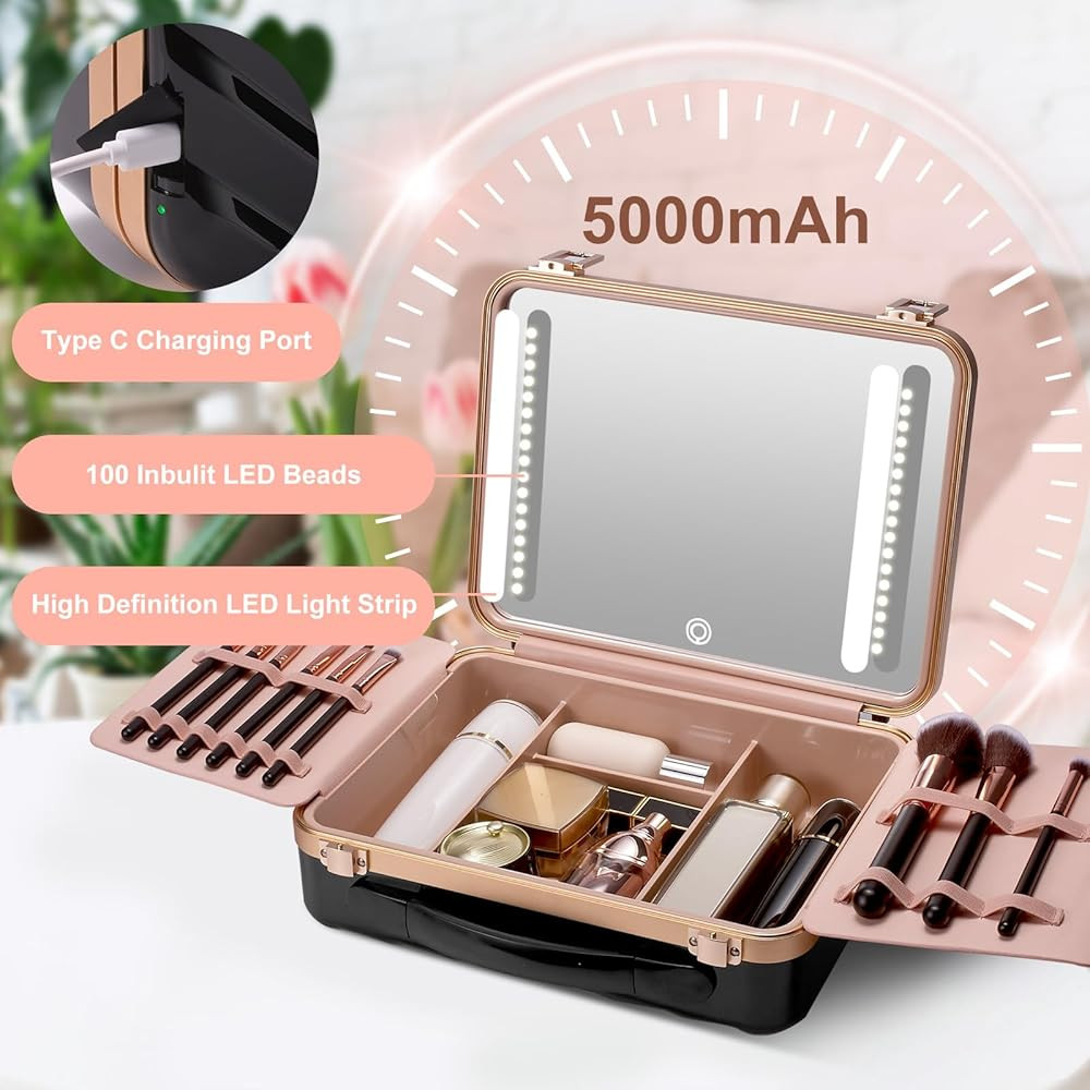 Mocado Travel Makeup Case with Lighted Mirror, Makeup Box with 8 Makeup Brushes and 10x Magnifyin... | Amazon (US)