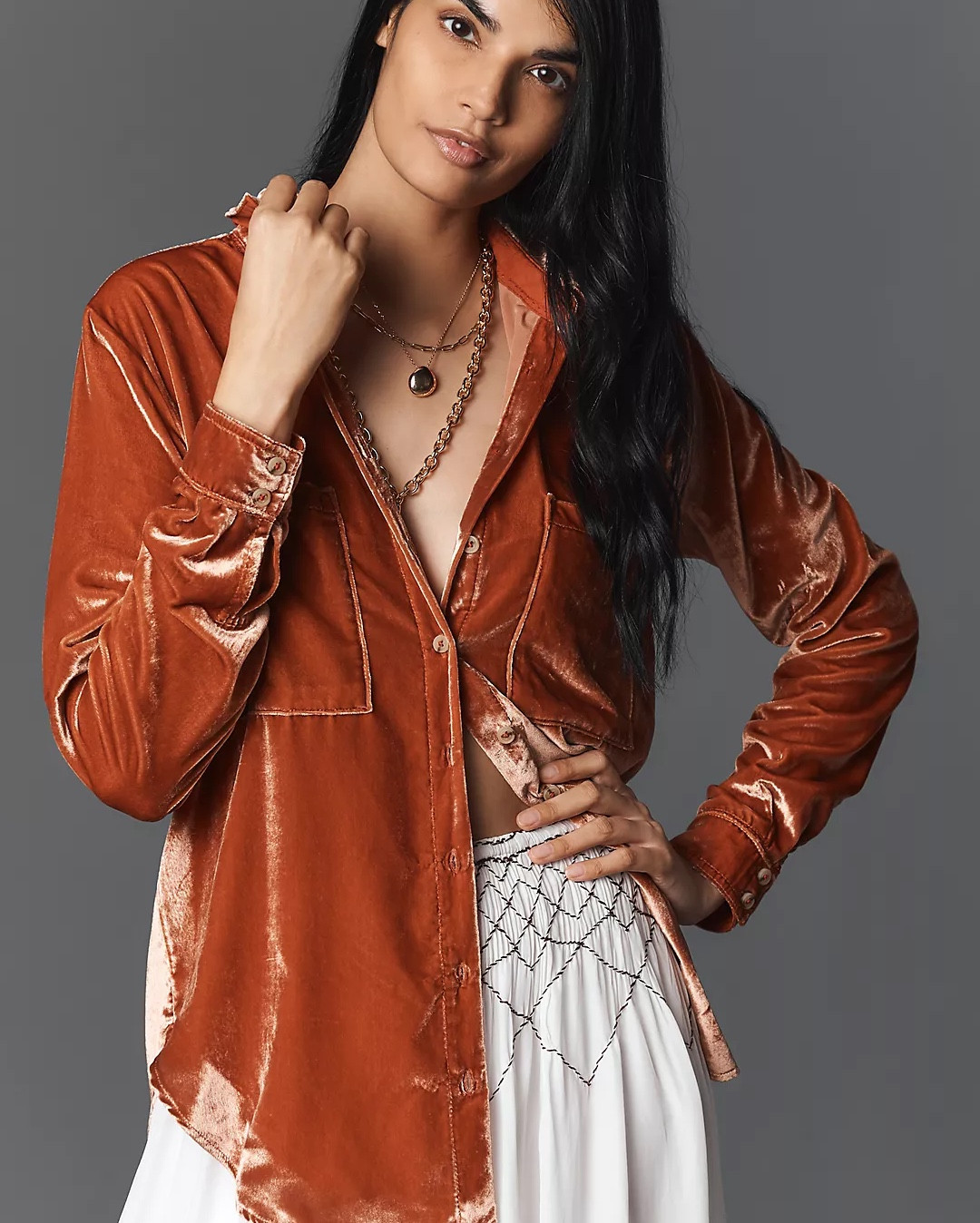 The Hadley Velvet Relaxed Buttondown Shirt by Pilcro, Color: Orange. Now 50% off for $89. 

#LTKSaleAlert #LTKFindsUnder100