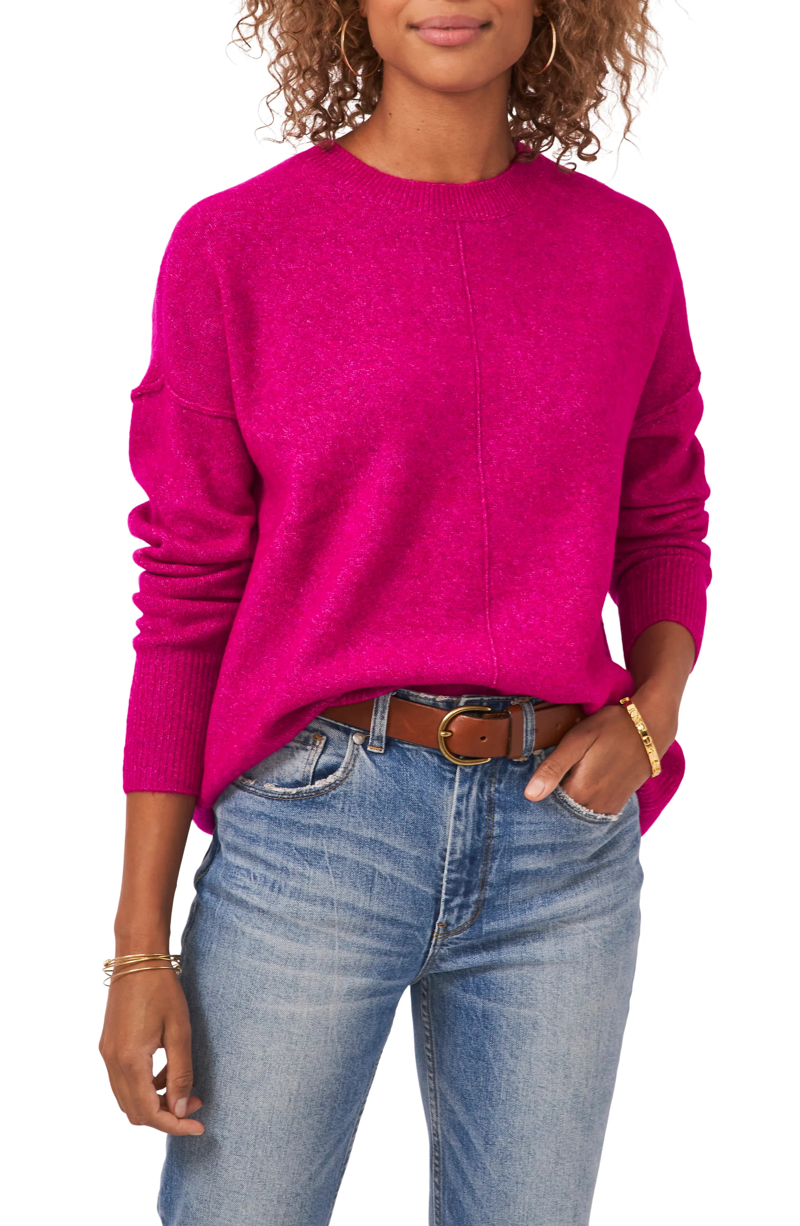 Vince Camuto Exposed Seam Crewneck Sweater in Paradox Pink at Nordstrom, Size X-Small | Nordstrom