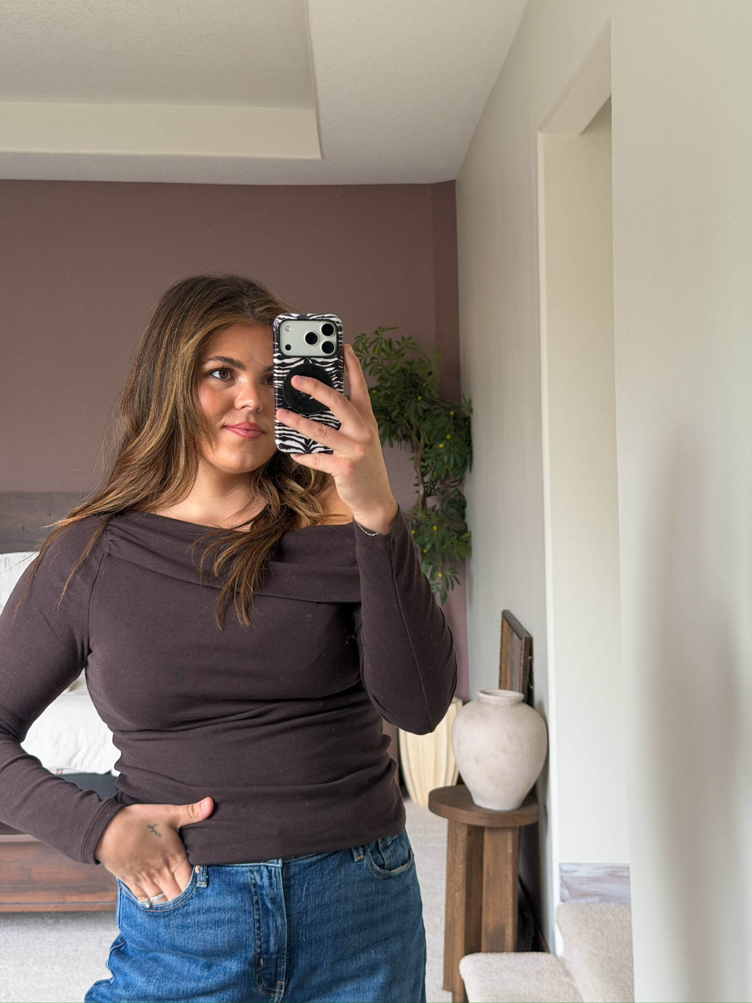 Love this asymmetrical neckline, it's so flattering. From Gap, wearing size large.

#fall #midsize fall outfit, midsize, mom style, affordable outfit, size 12, size 14 

 #LTKootd #LTKmomlife #LTKMidsize