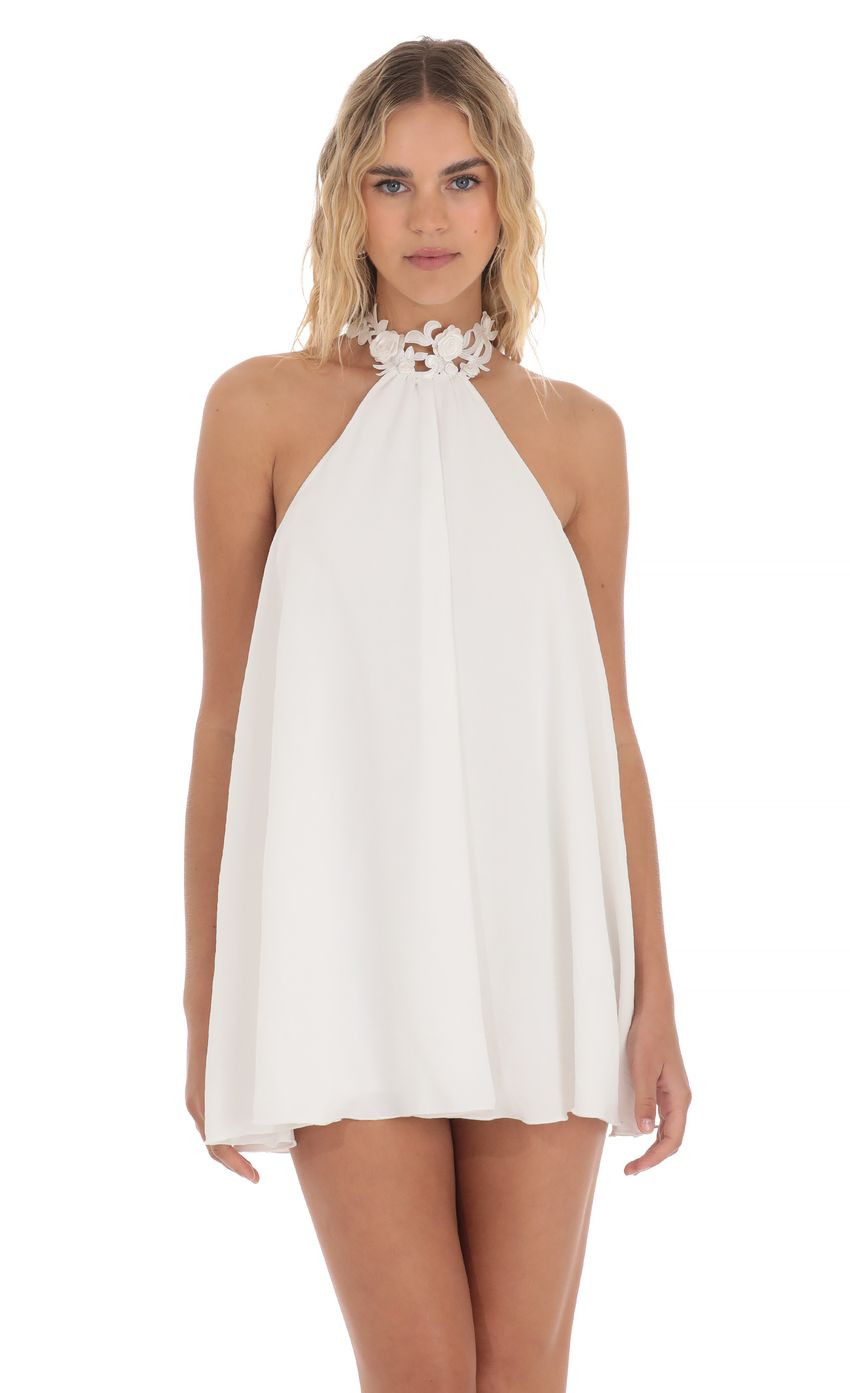 Embroidered Mock Neck Dress in White | Lucy in the Sky