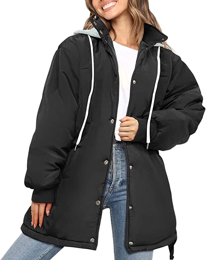 PRETTYGARDEN Women's 2022 Hooded Puffer Jackets Long Sleeve Button Down Belted Warm Winter Trench... | Amazon (US)