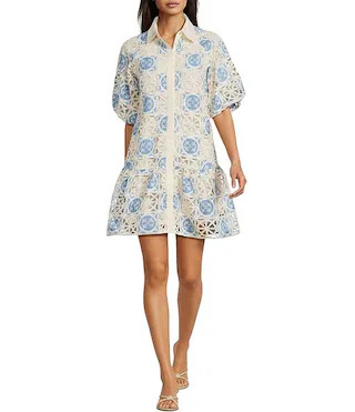 Reece Button Up Short Puff Sleeve Shirt Dress | Dillard's