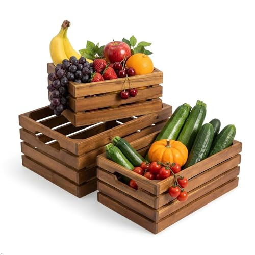 VICTORY RELAX Nesting Wood Storage Crates (Set of 3) - Natural Acacia Wood Stackable Wooden Boxes for Storage & Organization - Decorative Wooden Basket Set for Fruits, Shelving & Home Decor | Amazon (US)