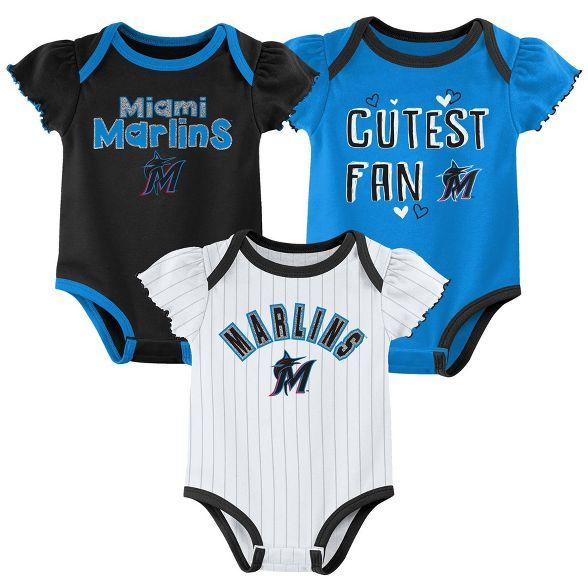 MLB Miami Marlins Baby Girls' 3pk Bodysuit Set | Target