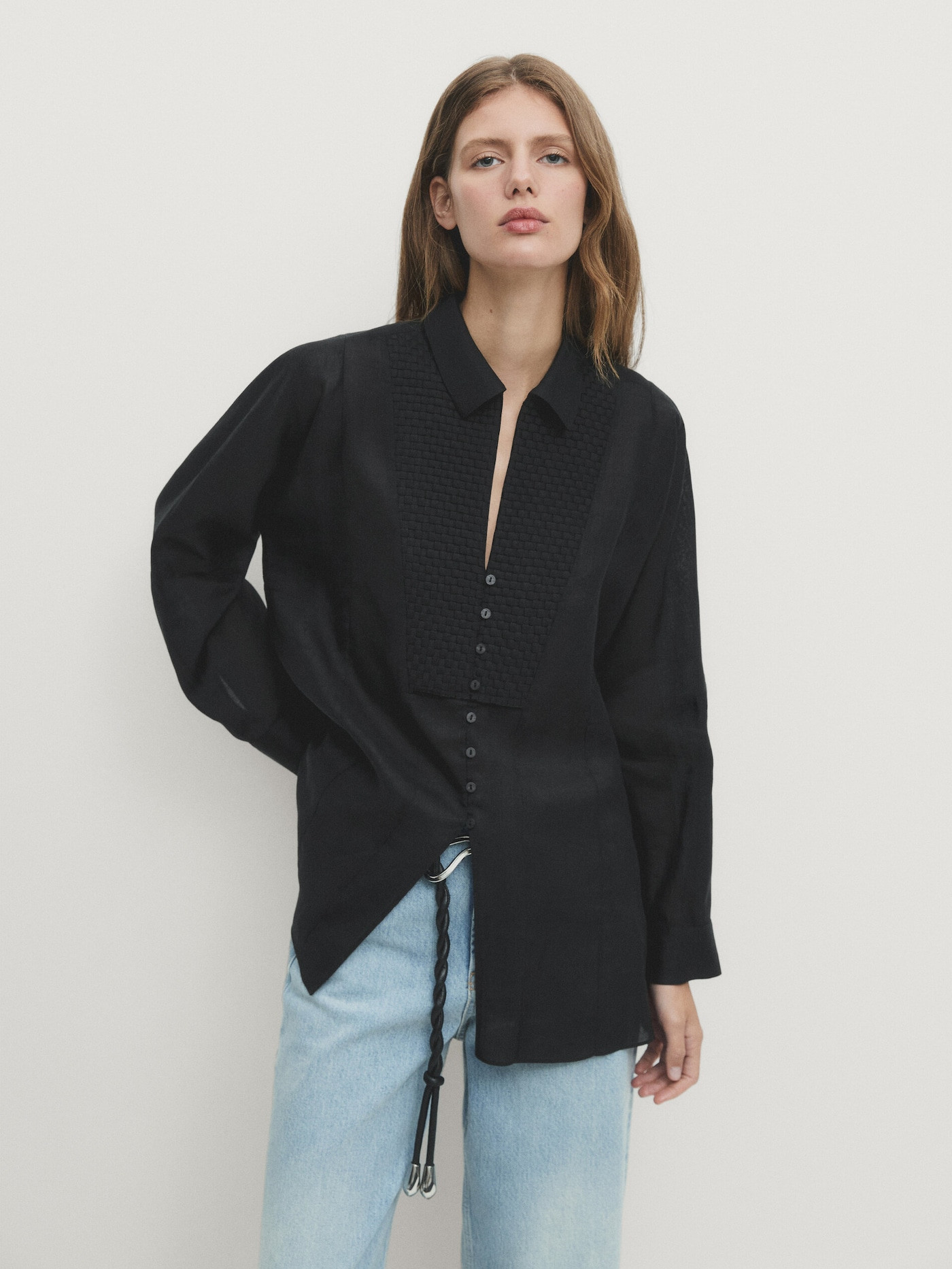 Shirt with bib detail | Massimo Dutti US