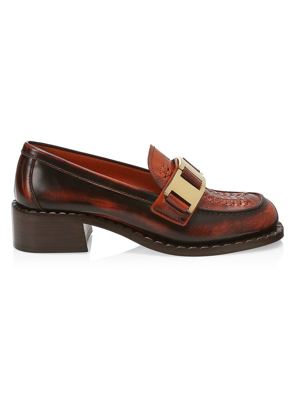 Prada Women's Block-Heel Leather Loafers - Arancio - Size 35 (5) | Saks Fifth Avenue
