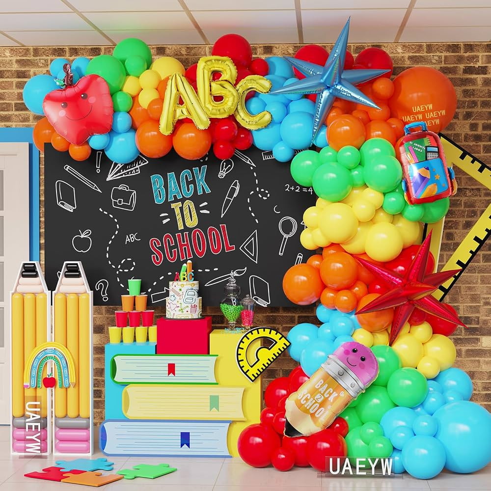 Back to School Balloon Arch Garland Kit,152Pcs Rainbow Balloons with Pencil Apple Schoolbag ABC F... | Amazon (US)