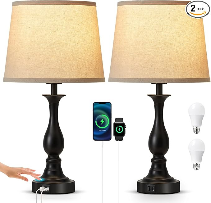 Bedside Table Lamp Touch Control Bedroom Lamps with USB A and C Charging Port 3 Way Dimmable Touc... | Amazon (US)