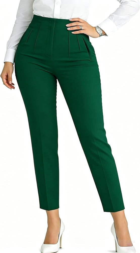 LOVESHOOT Womens High Waisted Pants 2026 Trendy Pleated Straight Leg Dress Pant Work Business Cas... | Amazon (US)
