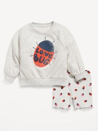Crew-Neck Graphic Sweatshirt & Biker Shorts Set for Toddler Girls | Old Navy (US)