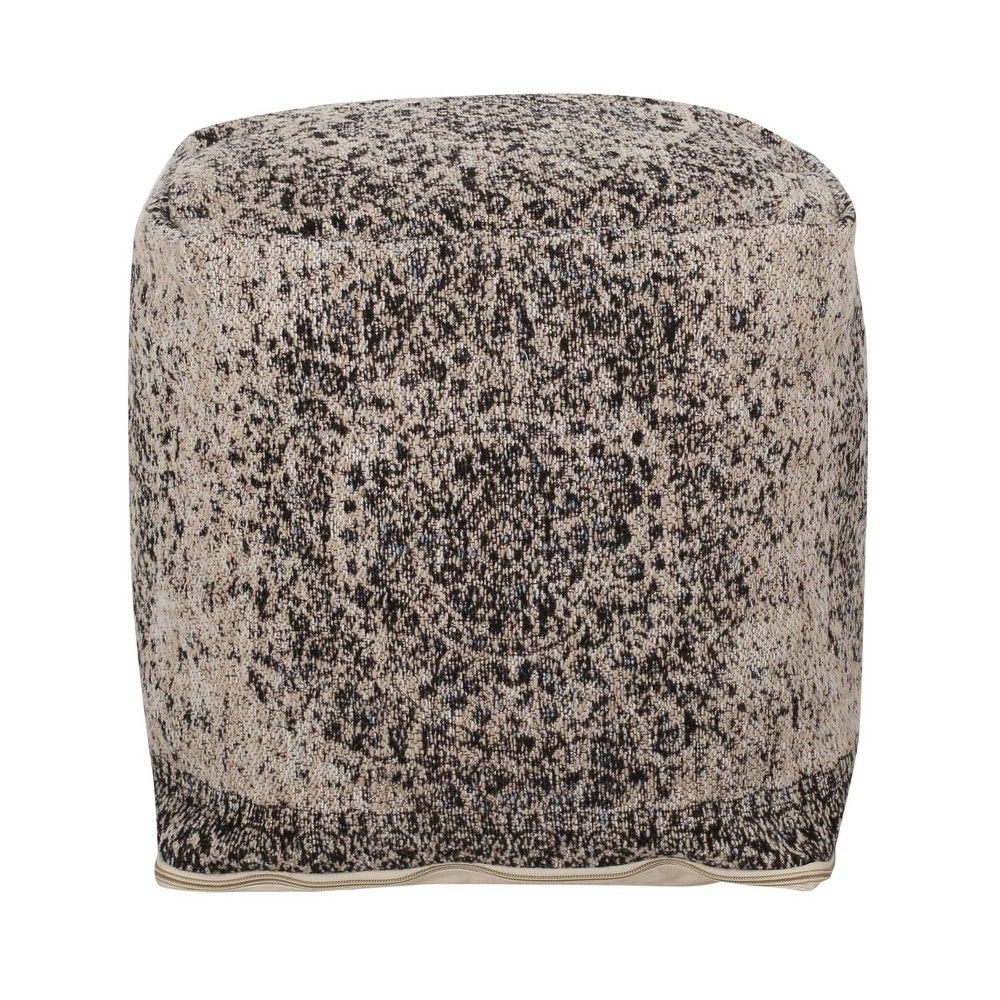 Arimo Contemporary Fabric Cube Pouf Beige/Charcoal - Christopher Knight Home | Target
