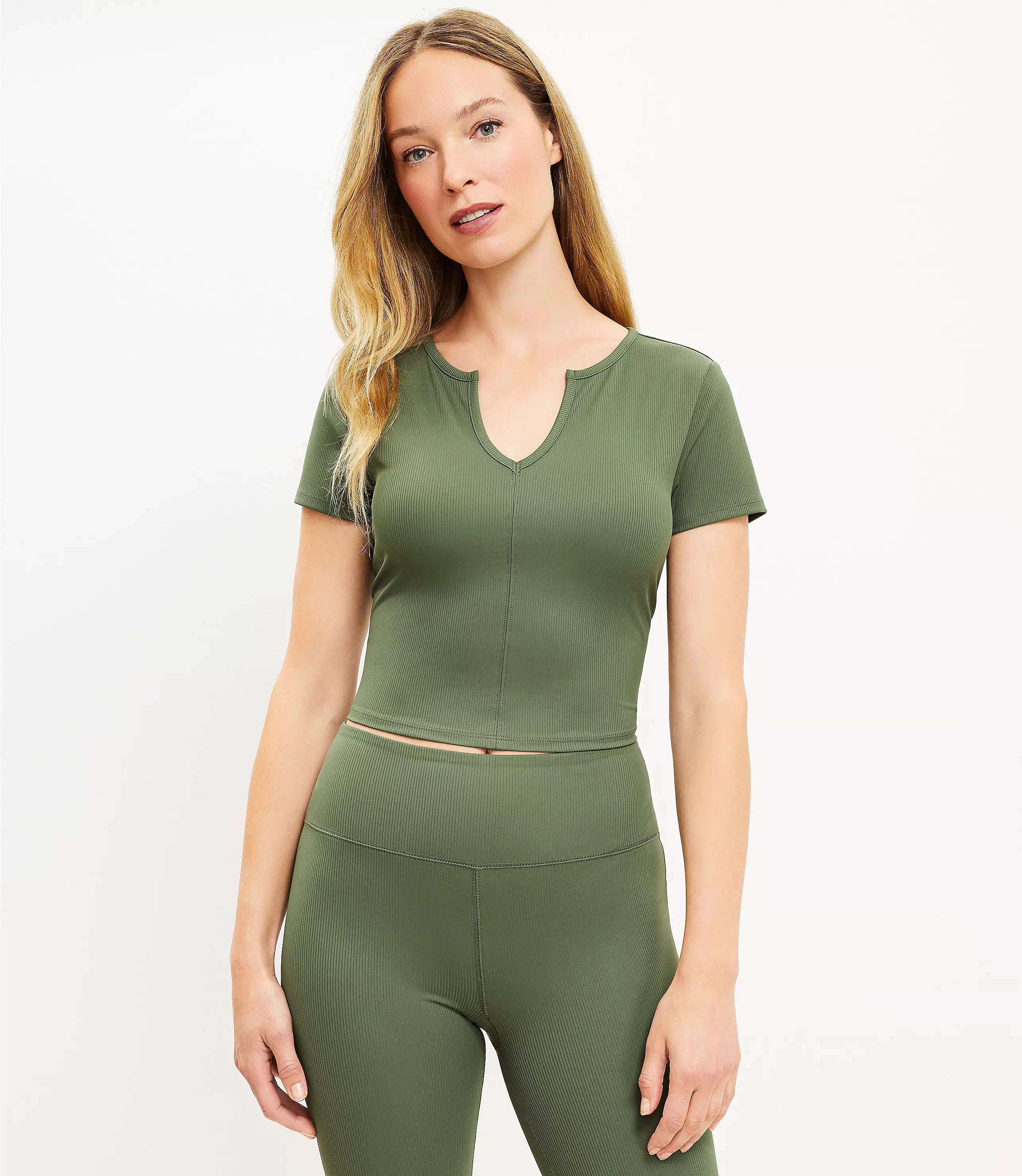 Lou & Grey Ribbed Softsculpt Split Neck Crop Top | LOFT