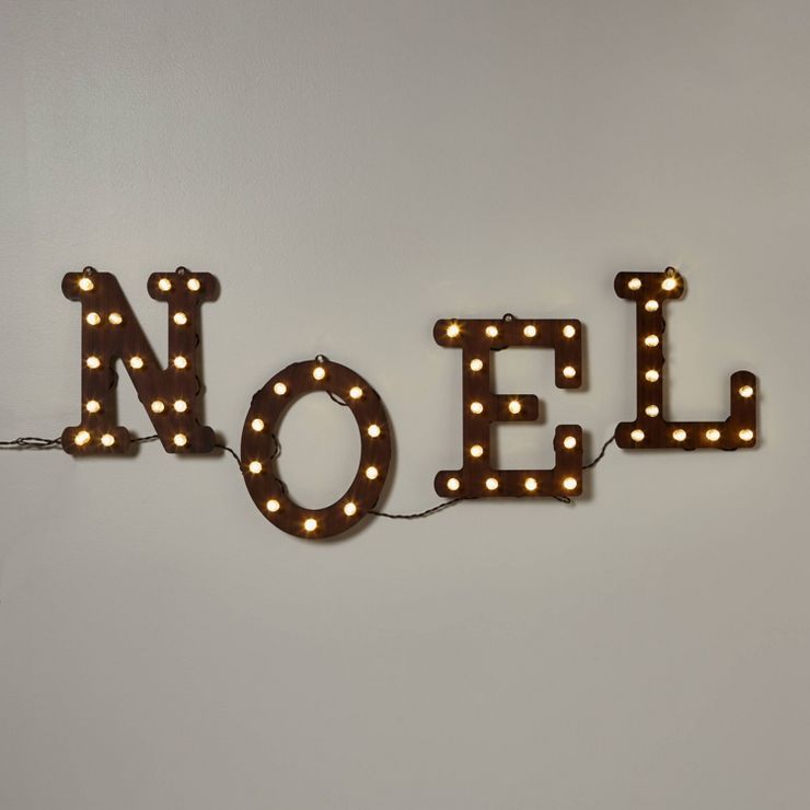 Hanging Lit Wood 'NOEL' Sign Brushed Bronze with Warm White Lights - Wondershop™ | Target