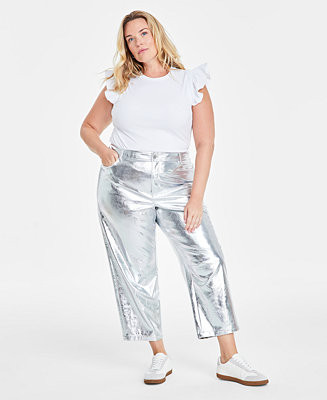 On 34th Trendy Plus Cropped Straight-Leg Metallic Pants, Created for Macy's - Macy's | Macy's