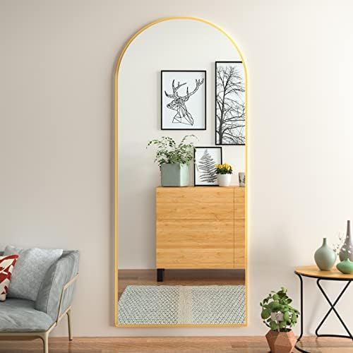 Manocorro 65"×24" Arched Full Length Mirror, Floor Length Mirror with Stand, Wood Frame Body Mir... | Amazon (US)