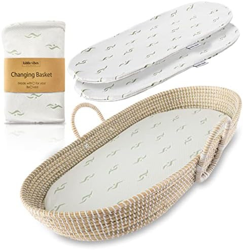 Kiddo Vibes Baby Changing Basket Set - with Thick Pad & 3 Bamboo Jacquard Covers. Organic Moses B... | Amazon (US)