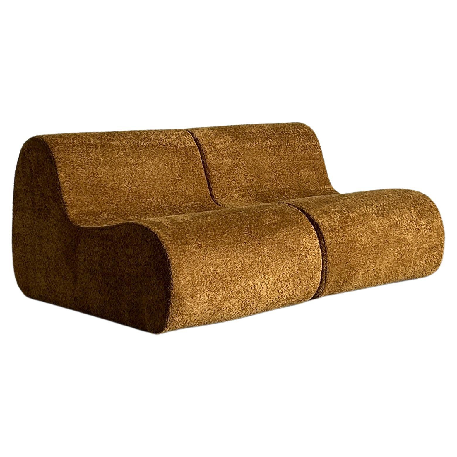 Pair of Italian Mid-Century-Modern Lounge Chairs in Ochre Boucle, 1970s Italy | 1stDibs