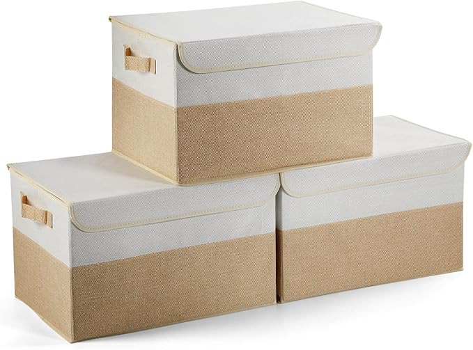 E-MANIS Storage Bins with Lids set of 3 Foldable Storage Boxes with Lids Storage Baskets Storage ... | Amazon (US)