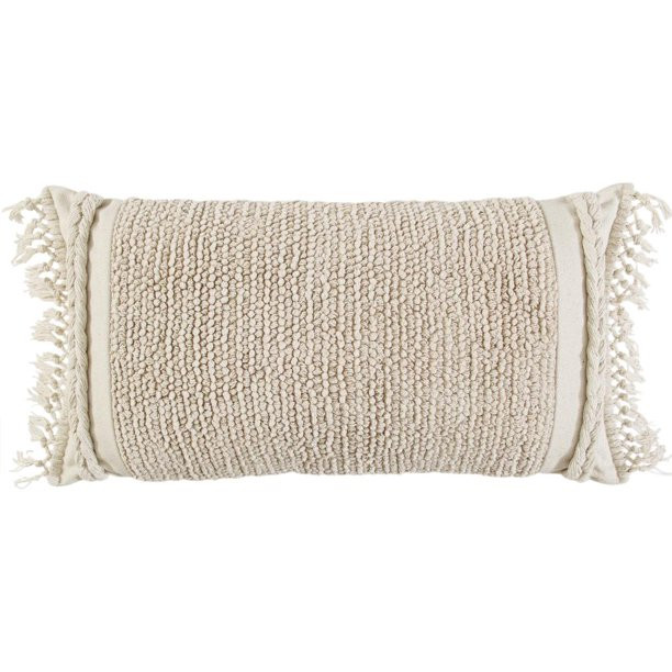 Rizzy Home Solid Texture Macramé Woven Cotton Poly Filled Decorative Throw Pillow, 14"x26", Natu... | Walmart (US)