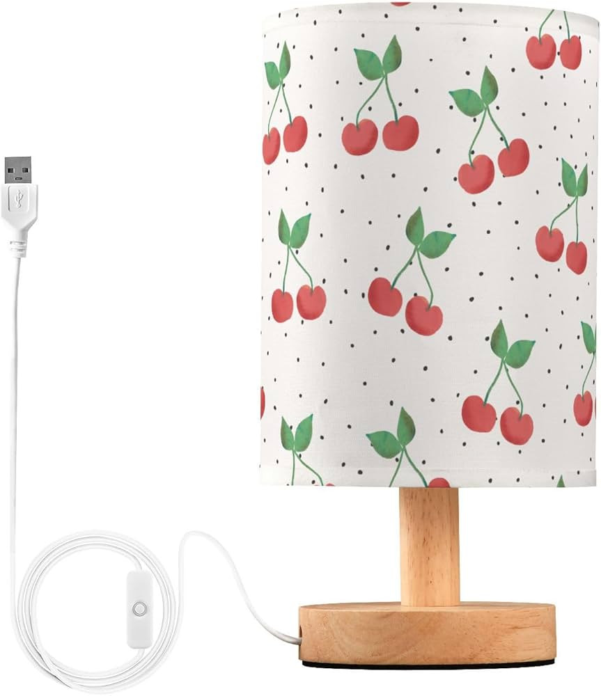 Red Cherry Table Lamp Bedside with USB Ports Nightstand Lamps with Fabric Lampshade for Reading, ... | Amazon (US)