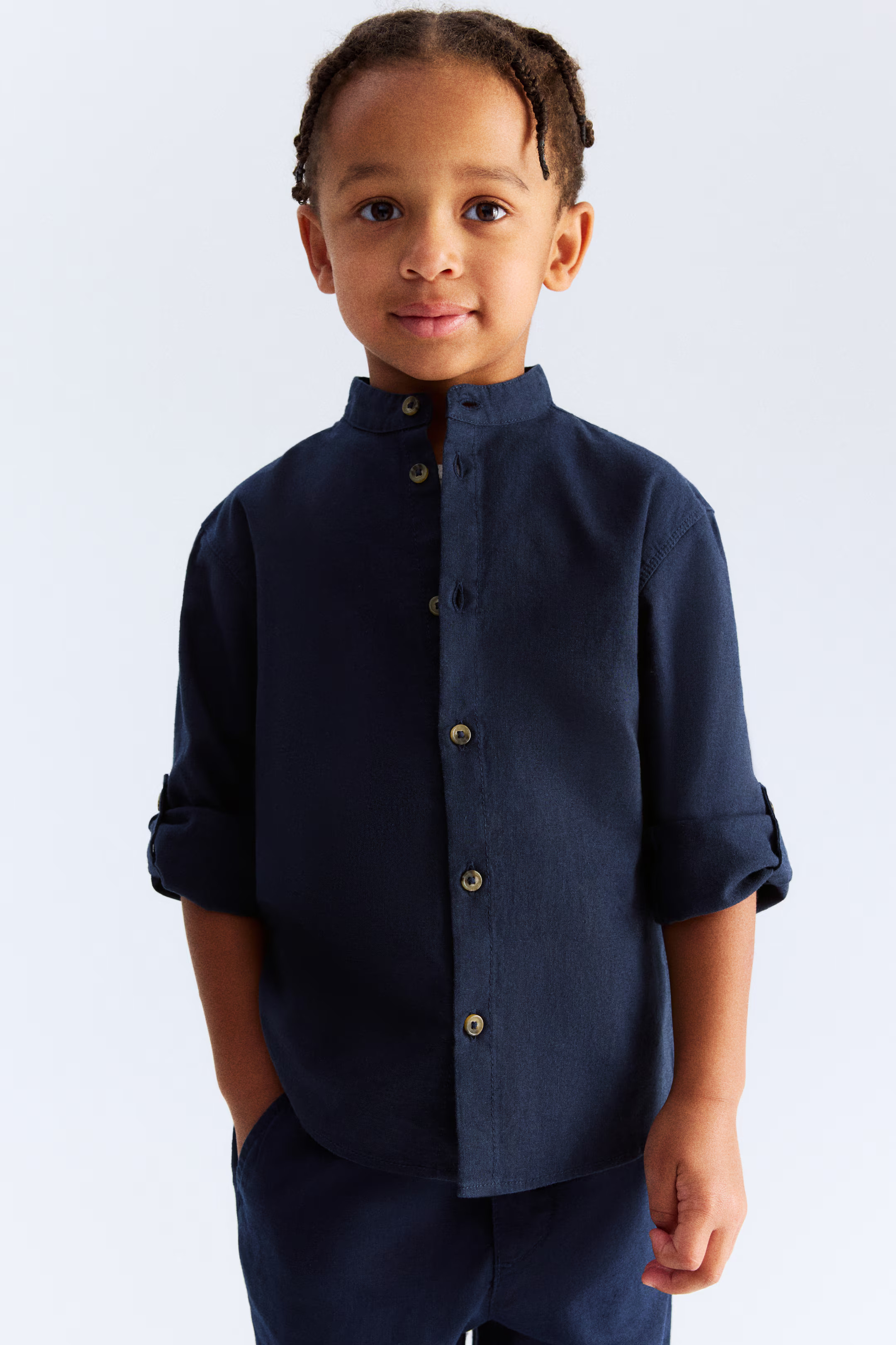 Linen-Blend Band Collar Shirt | H&M (US + CA)