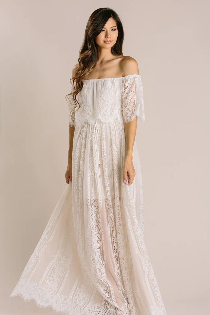 Alessia Lace Off the Shoulder Maxi Dress | Morning Lavender