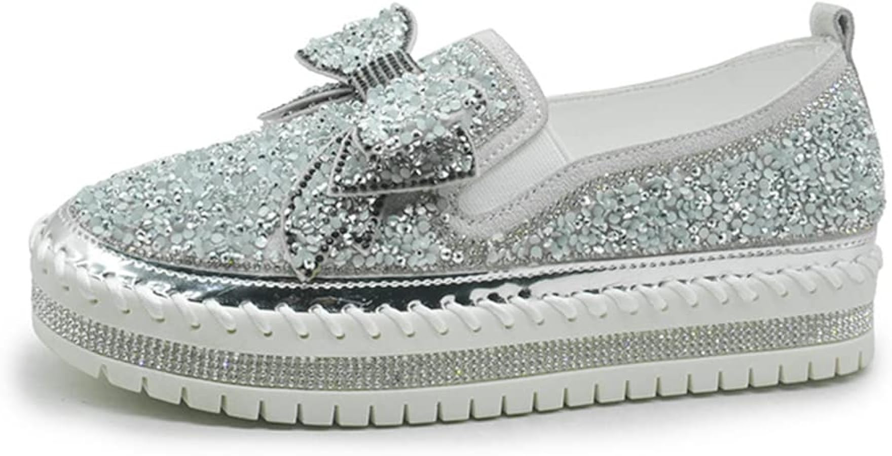 N/AB Women's Casual Fashion Platform Rhinestones Glitter Slip On Sneakers Cute Bowknot Flat Walki... | Amazon (US)