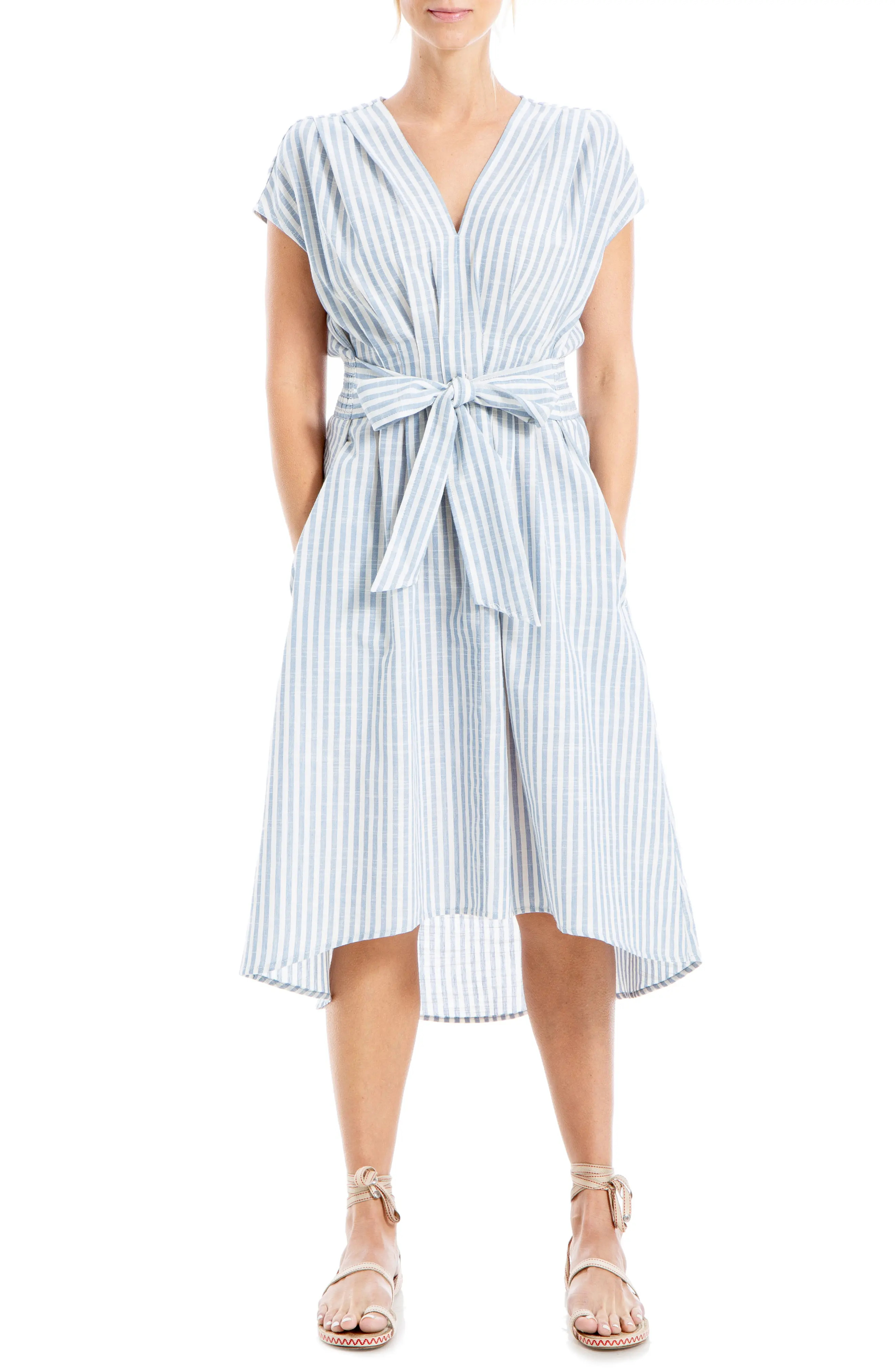 MAX STUDIO Stripe Tie Front Cotton Blend Dress (Women) | Nordstromrack | Nordstrom Rack