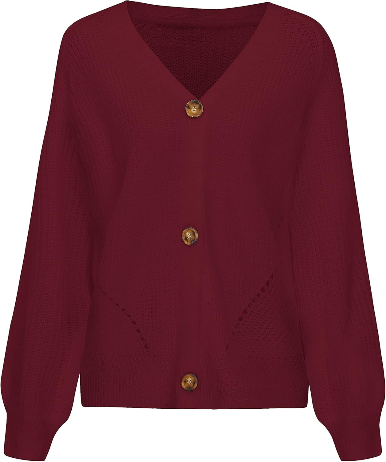 Asskdan Women's V Neckline Button Down Knitwear Lantern Sleeve Basic Knit Cardigan Sweater Tops | Amazon (US)