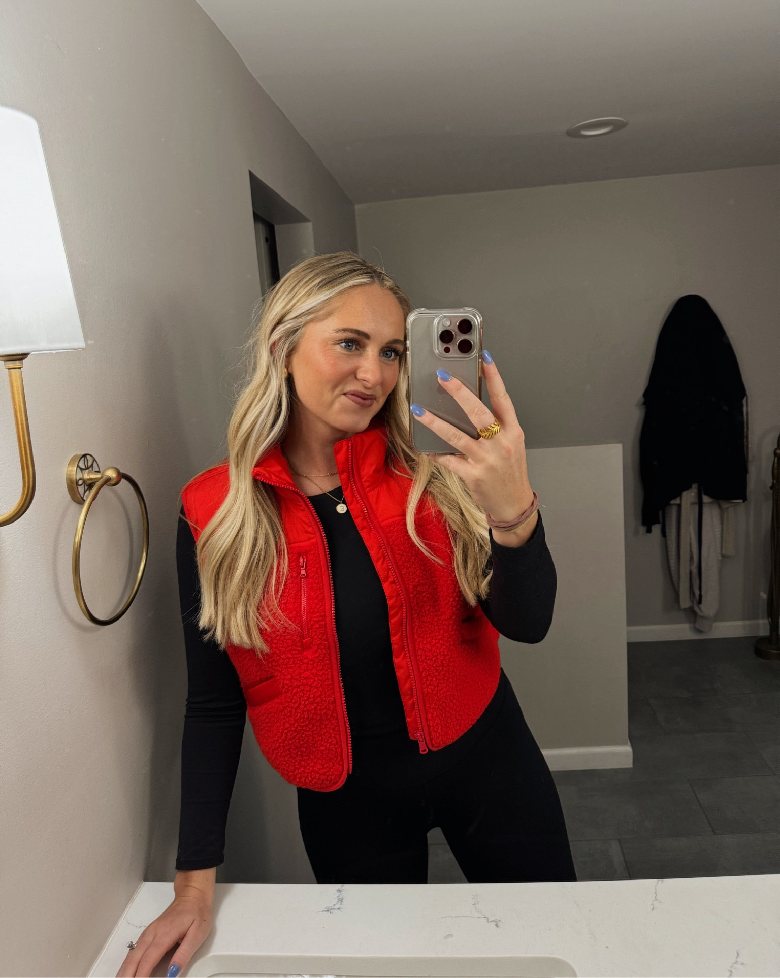 The perfect pop of red for a cozy outfit! 
-I love that the vest comes in L sizes as well. I am wearing a ML
-my favorite bodysuit and comes with a build in bra
-I love how flared leggings just elevates a look
-favorite everyday jewelry 


#LTKstyletip #LTKsalealert #LTKfitness